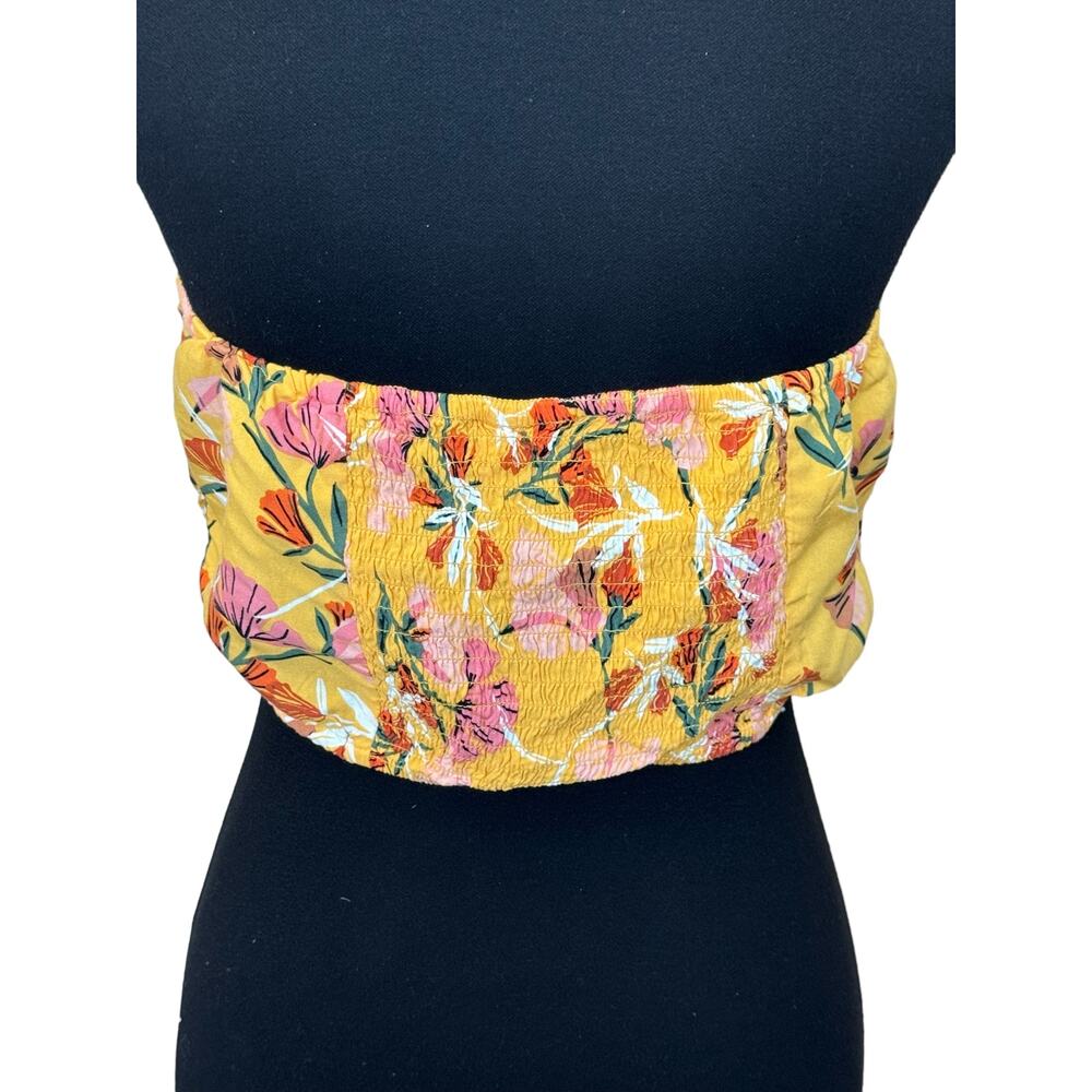 New ~ ROXY ~ Chamois Pressed Flowers Island Hops Bandeau Crop 100% VISCOSE XL - Picture 5 of 10